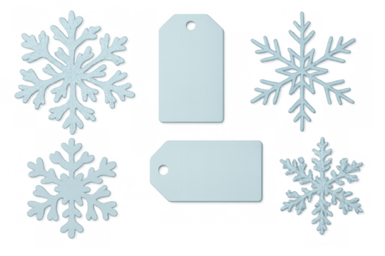 Snowflakes and blank gift tags providing a versatile design element for winter events, holidays, christmas, and sale promotions