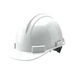 Fototapeta premium A glossy white safety helmet, isolated on a black background, appears three-dimensional