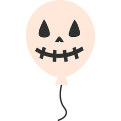 A light pink balloon with a carved jack-o-lantern face featuring black triangular eyes and a stitched smile on a transparent background