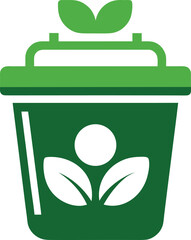 Silhouette compost bucket icon with organic waste symbol, ideal for eco, recycling, and green design.