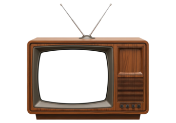 Mid-Century Modern TV With Empty Screen Isolated on Transparent PNG Background.