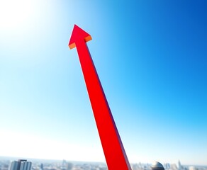 Red Upward Arrow Symbolizing Growth and Success Over City Skyline : business,  progress, achievement, finance, chart, graph