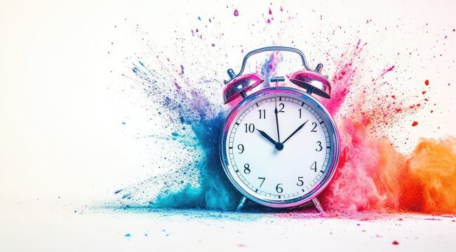 Colorful explosion surrounds a clock (2)