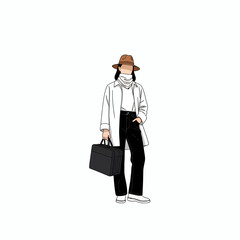 Fashion Modeling Illustration with White Clean Background