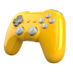 Glossy yellow gamepad with gray buttons isolated on black background