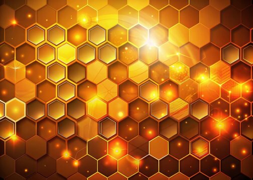 Futuristic abstract background with intricate honeycomb pattern featuring soft orange and yellow glowing lights