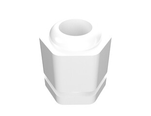 White Cable Gland Fitting 3D Render: Isolated Hexagonal Plastic Conduit Component for Electrical Cable Management and Industrial Automation Systems. High Definition PNG Cutout Asset for