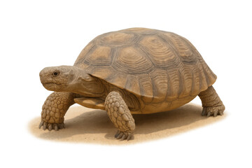 Obraz premium African spurred tortoise walking on sand cutout with transparent background, showcasing resilience and longevity