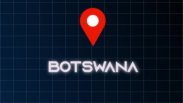 Botswana geolocation light-point bursting with neon clarity over an entirely black atmospheric digital layer.