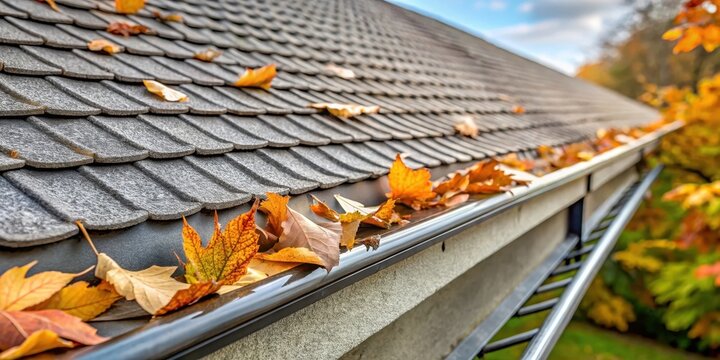 gutter guard installed on a roof with leaves