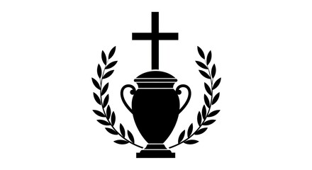 Memorial urn with cross and laurel wreath silhouette