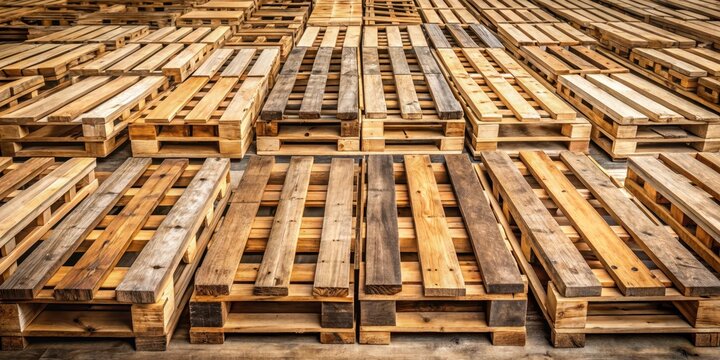 Wooden pallets arranged in a row on a rustic wooden floor - Powered by Adobe