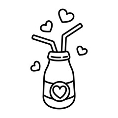 Doodle of drink bottle with heart motif. Great for coloring pages and Valentine's Day design