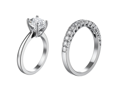 Sparkling diamond engagement rings isolated on transparent background