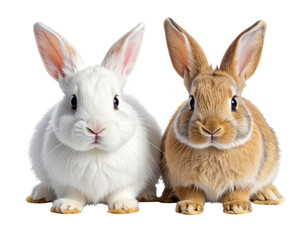Obraz premium Adorable grey and white rabbits isolated on transparent background