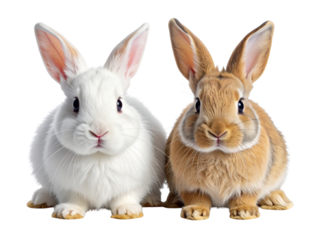 Adorable grey and white rabbits isolated on transparent background