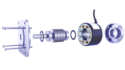 Industrial Stepper Motor Exploded View. Synchronous Electric Motor Rotor and Stator. High-quality...