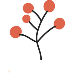 A Simple Stylized Illustration of a Branch with Five Orange Berries on a Transparent Background in Doodle Art Style