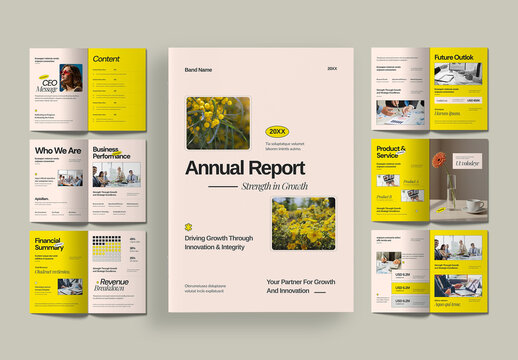 Modern Annual Report Booklet Design Template with Yellow Accents