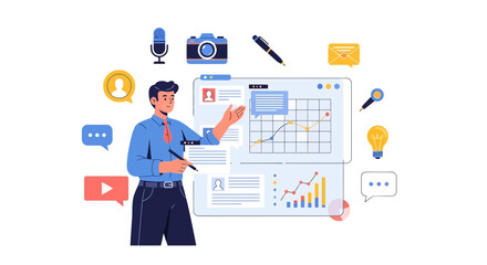 A Businessman Presenting Financial Analytics Data with Modern Graphical Presentation