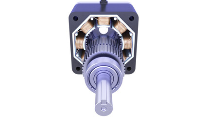 Industrial Stepper Motor Model. Synchronous Electric Motor Rotor and Stator. High-quality 3D rendering isolated on white background. Ideal for educational, engineering and industrial design