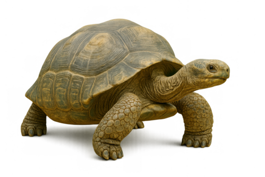 Tortoise walking forward on transparent background, symbolizing longevity, slowness, and resilience in nature