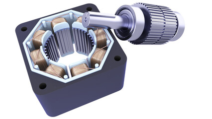 Industrial Stepper Motor Model. Synchronous Electric Motor Rotor and Stator. High-quality 3D...