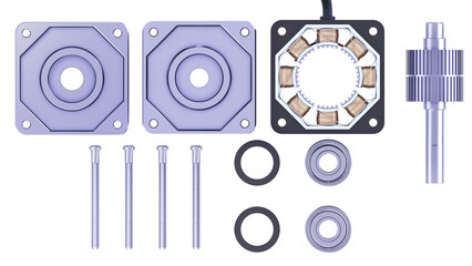 Stepper Electric Motor Complete Disassembly. Synchronous Stepping Motor Inside Parts. High-quality...
