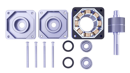 Stepper Electric Motor Complete Disassembly. Synchronous Stepping Motor Inside Parts. High-quality...