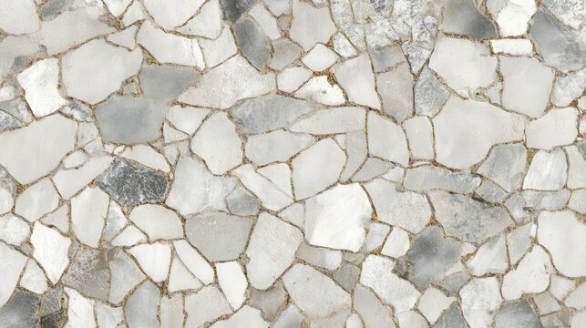 Abstract background with irregular stone mosaic pattern in white and gray hues
