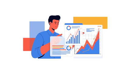 Business Analyst Examining Financial Charts and Data for Reporting and Analytics