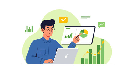 Business Analyst Presenting Financial Data With Charts and Graphs for analysis