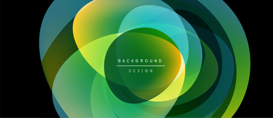 Obraz premium Abstract layers create vibrant circular design. Green, yellow, blue hues blend seamlessly. Modern background element for projects.