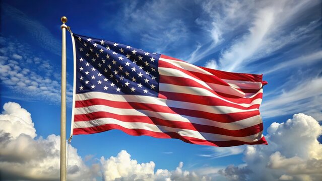Fluffy American Flags Ruffled in Wind