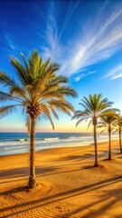 Fototapeta premium Golden sand stretches along the ocean horizon at Agadir Beach during summer