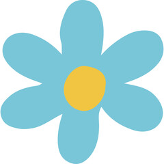 A Stylized Light Blue Six Petal Flower with a Yellow Center on a Transparent Background