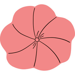 A Stylized Pink Petal Flower Illustration with Black Outline on Transparent Background