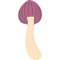 A Single Purple Mushroom With A Cream Stem And Outline Against A Transparent Background In A Flat Design Style