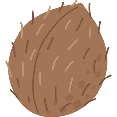 A Stylized Illustration of a Whole Brown Coconut with Visible Hairy Texture Against a Transparent Background