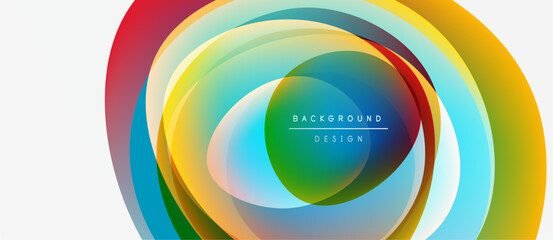 Obraz premium Abstract colorful layers create dynamic circular design. Vibrant gradients blend, forming modern background element. Smooth transitions, visual harmony.