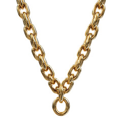 Fototapeta premium A bold gold chain necklace with a circular pendant isolated on a clean white background showcasing its luxurious design and metallic sheen