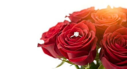 Elegant Diamond Ring Nestled in a Bouquet of Red Roses Romantic Gift