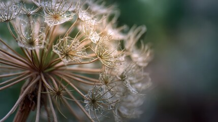 Seed head delicate and detailed: Capturing the intricate beauty of nature's design, this macro photograph showcases the delicate structure of a seed head, its fragile filaments catching the light.