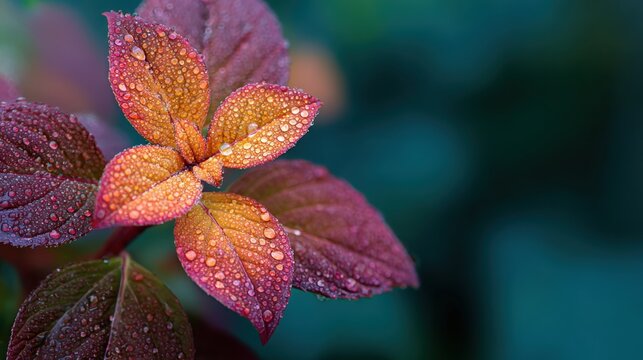 Water droplets on colorful plant: A close-up shot capturing the beauty of a plant with colorful leaves, adorned with sparkling water droplets, creating a captivating display of nature's artistry.
