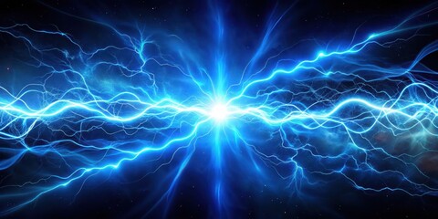 Obraz premium Electric blue lightning bolts illuminate a swirling plasma background