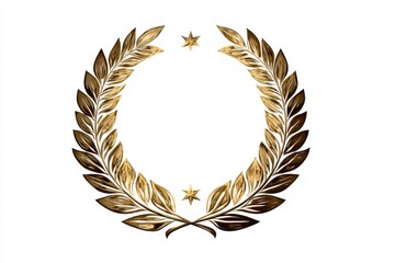 Golden laurel wreath with stars on a white background representing victory and achievement