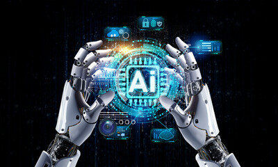 Obraz premium white hand robot, artificial intelligence