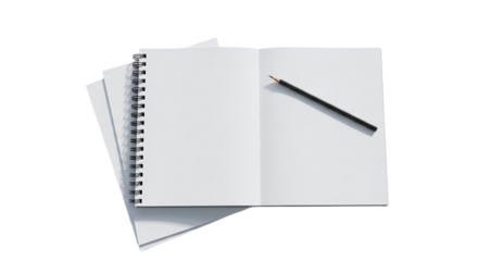 Blank spiral notebook with pencil isolated on transparent background, a simple stationery for writing, drawing, note taking, and creative expression