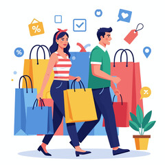 Shopping and Sale Illustration with White Clean Background