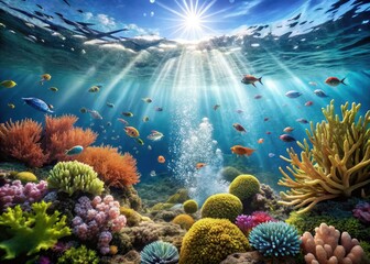 Aquatic scene featuring seaweed swaying in ocean current